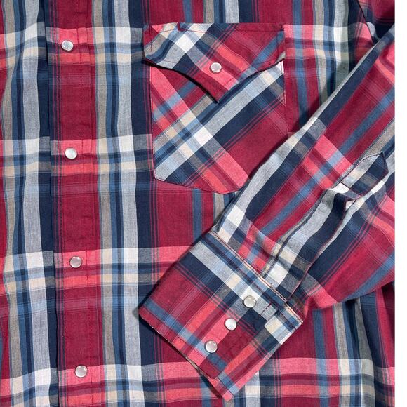 Vintage 80's Red Plaid Pearl Snap Button Shirt / Sz L / Plains Westernwear - Picture 8 of 8